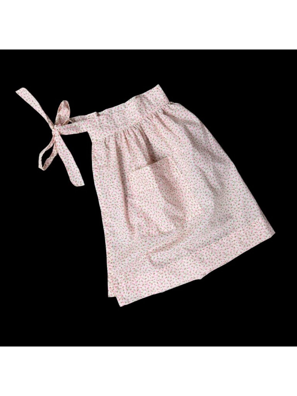 Vintage Pink Floral Apron Pocket Mid Century Flowers Granny Cotton Cottagecore